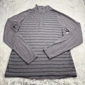 Smartwool Mens XL Gray Black Stripe 1/4 Zip Mock Neck Sweater Merino Wool